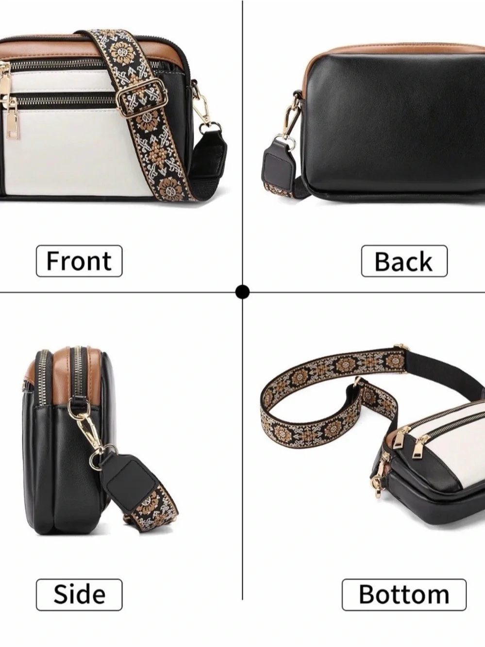 GAEKEAO Women’s Crossbody Purse Multi Pocket Shoulder Handbag Black/White/Brown - Picture 7 of 10
